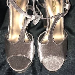 Velvet gray block heels